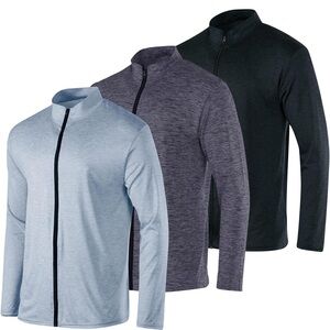 Men's Lightweight Zip-Up Jacket Trio - Black, Gray, Blue